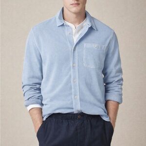 Jcrew Oarsmen Mens Cotton Waffle Knit Shirt Button Up Medium Light Blue
